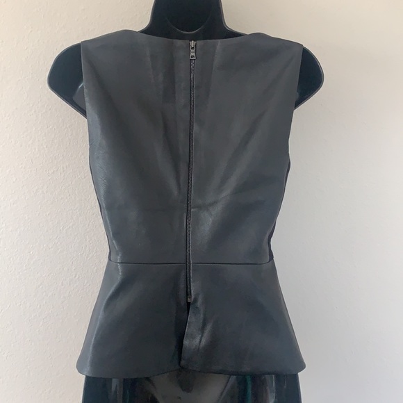 BCBG MaxAzria Cladiana Black Faux Leather Scoop Neck Peplum Tank Top - Picture 8 of 15